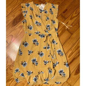 **SOLD** NWT Monteau Mustard Yellow Blue Floral Wrap Dress
